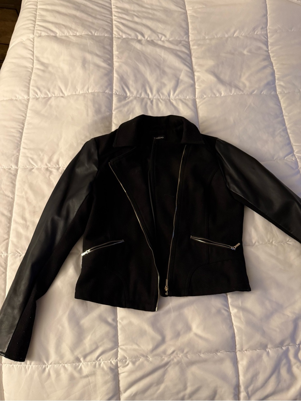 Bebe Black Mixed-Material Leather / Suede Jacket